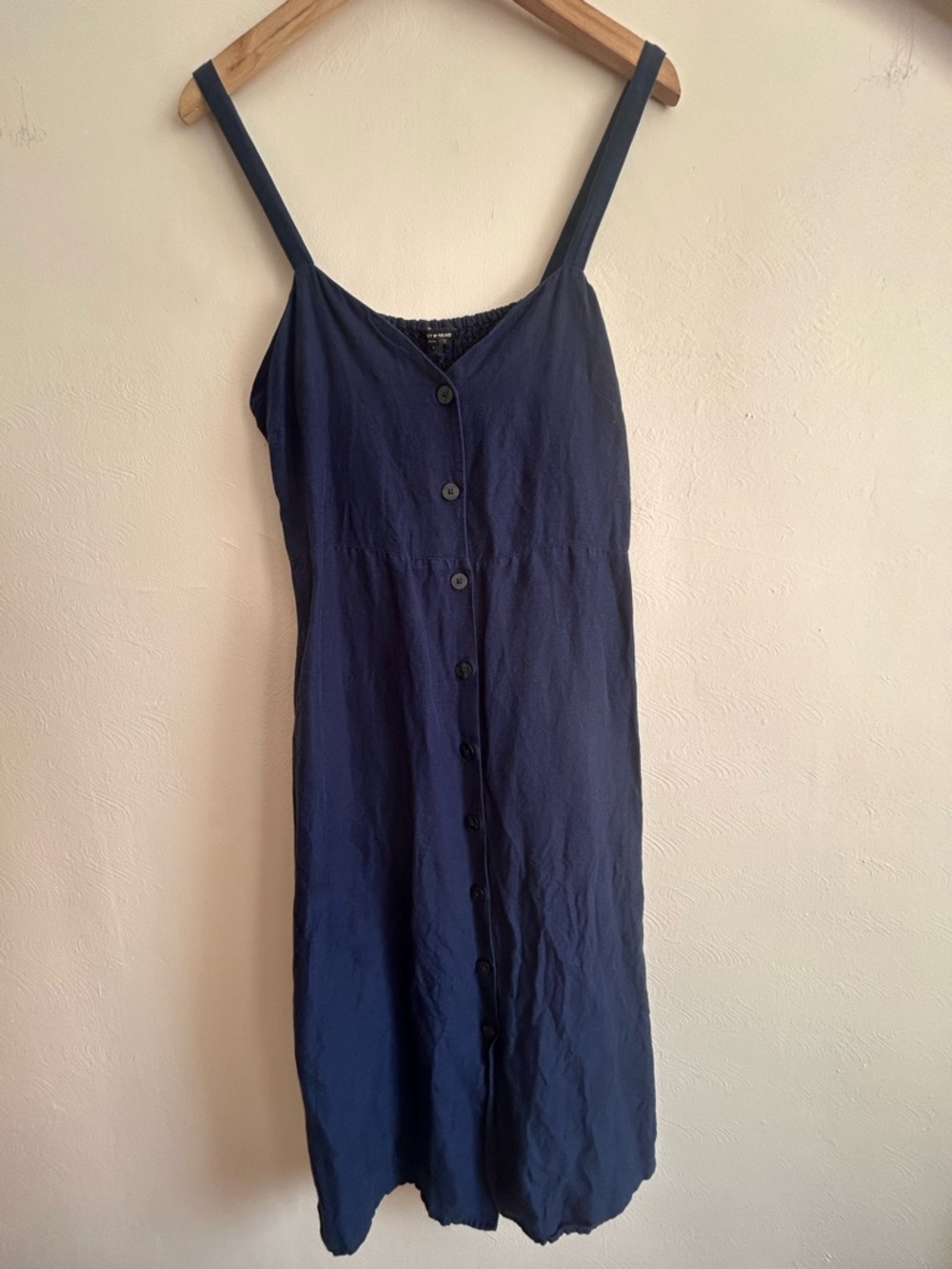Lucky Brand Navy Button-Front Sundress - Soft Linen Blend, Effortless Summer L